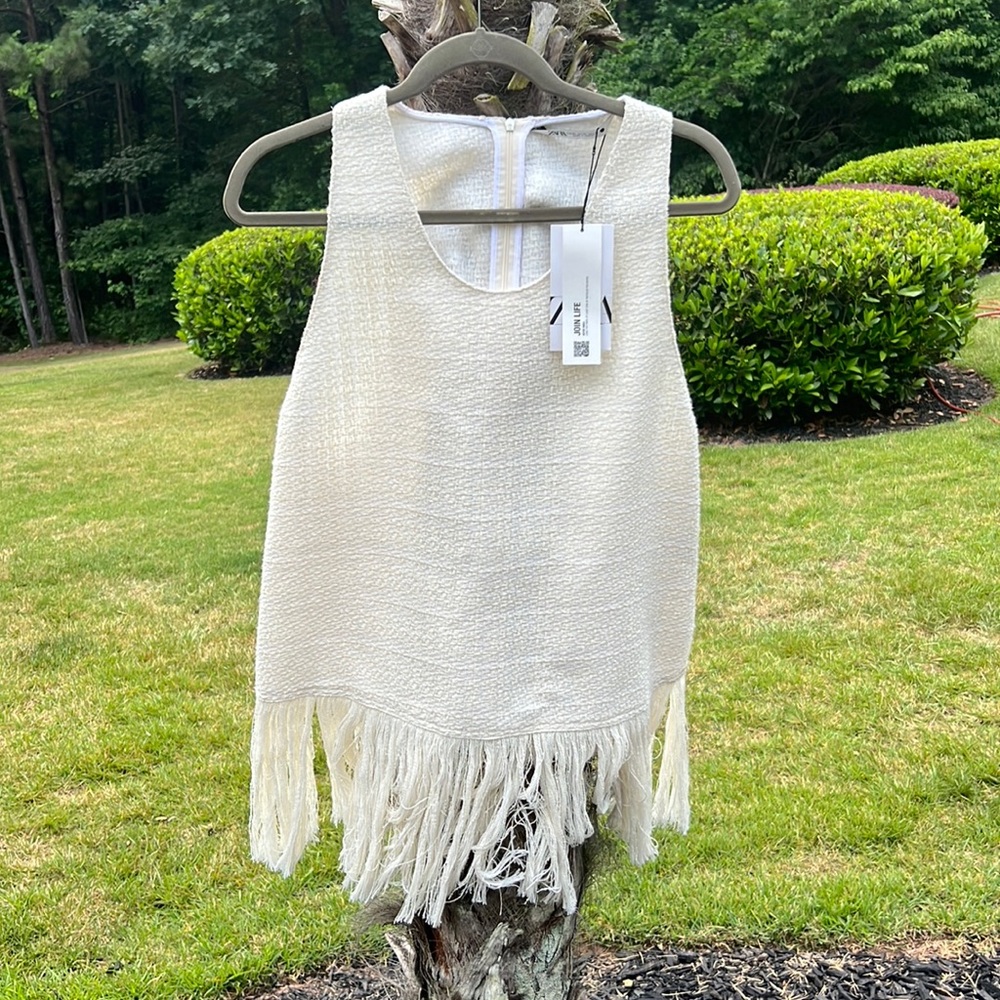 Zara Beige Fringe Tunic Top